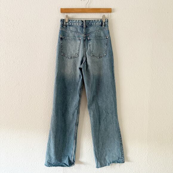 Zara Wide Leg Jeans Womens 2 distressed medium wash high rise zipper fly - Picture 2 of 6